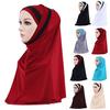 Women Color Block Muslim Soft Hijab Wrap Polyester Islamic Scarf Cap Headwear