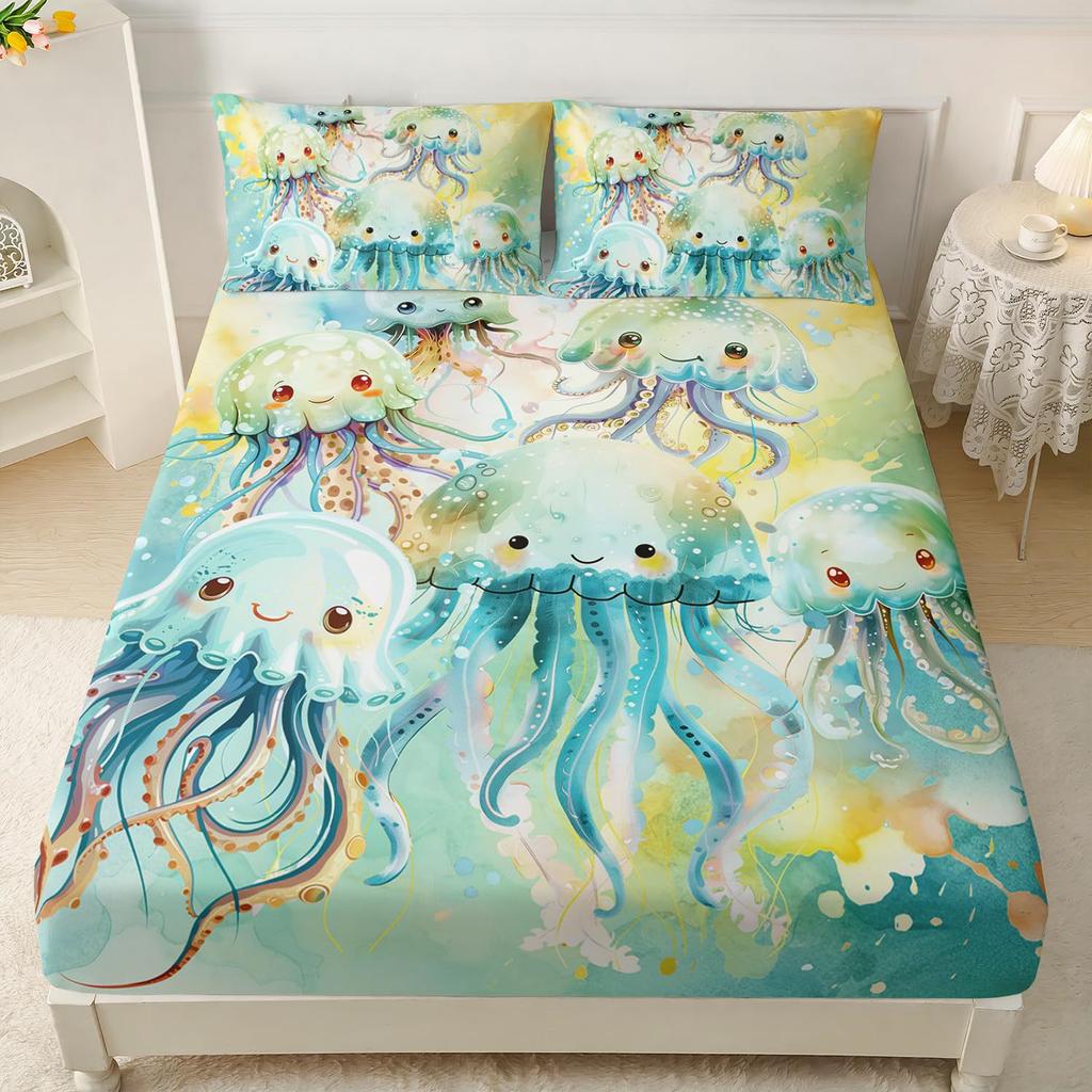 Собака Животный Узор Шапка на Кровать Трехпредметный Комплект Цифровая Печать Постельное Белье Шапка на Кровать Трехпредметный Набор Дети И Взрослые