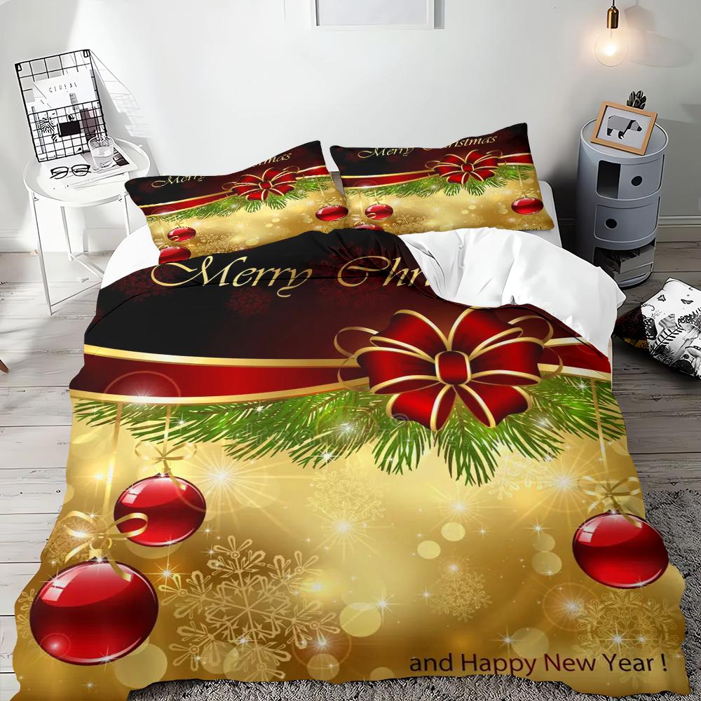 Веселого Рождества пододеяльник Золотой колокольчик бант комплект постельного белья для детей подростков праздничные подарки украшение спальни Queen King Полный размер