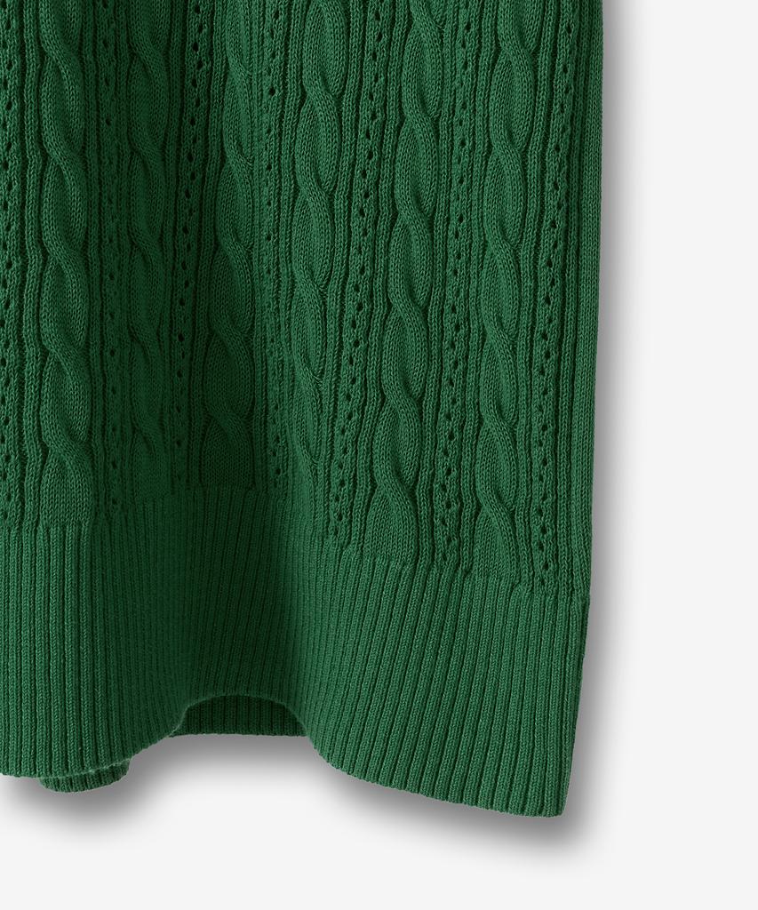 BLOND9 Cable Punched Short Sleeve Round Knit_Forest Green