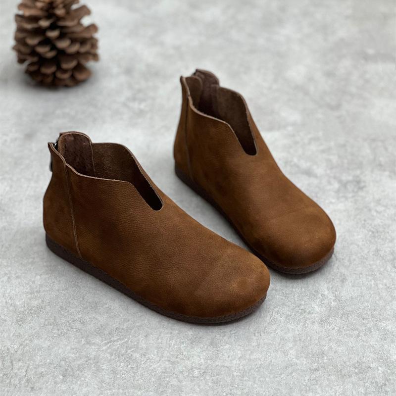 Johnature Короткие сапоги на плоской подошве из натуральной кожи ручной работы в стиле ретро, ​​повседневная универсальная женская обувь на мягкой подошве с круглым носком