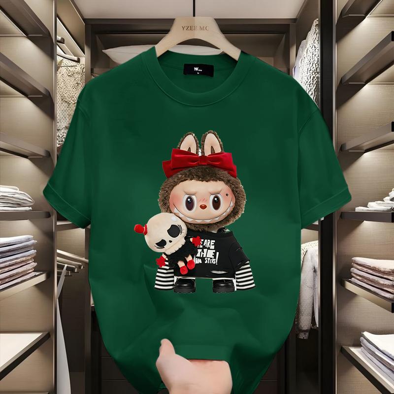 Веселая мультяшная футболка Labbubu свободного кроя с коротким рукавом, топ с круглым вырезом, унисекс