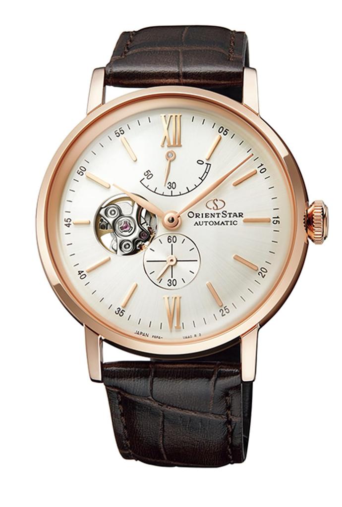 ORIENT STAR Men's Automatic Mechanical Watch Semi-Skeleton Open Heart Series White & Silver Dial, Made in Japan