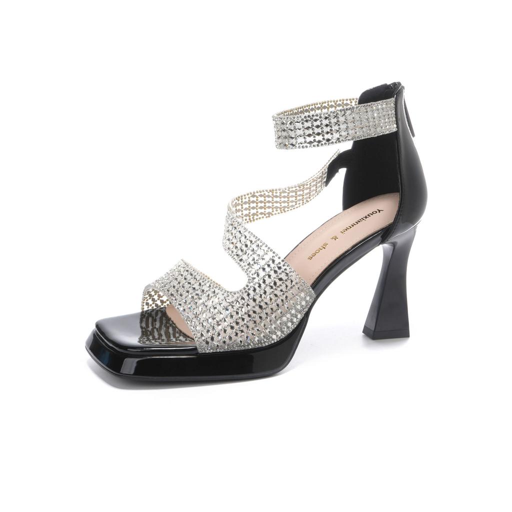 Летние новые босоножки с открытым носком из стразов, непромокаемые, толстый каблук, не надоедает, высокие каблуки, удобный каблук-мешок