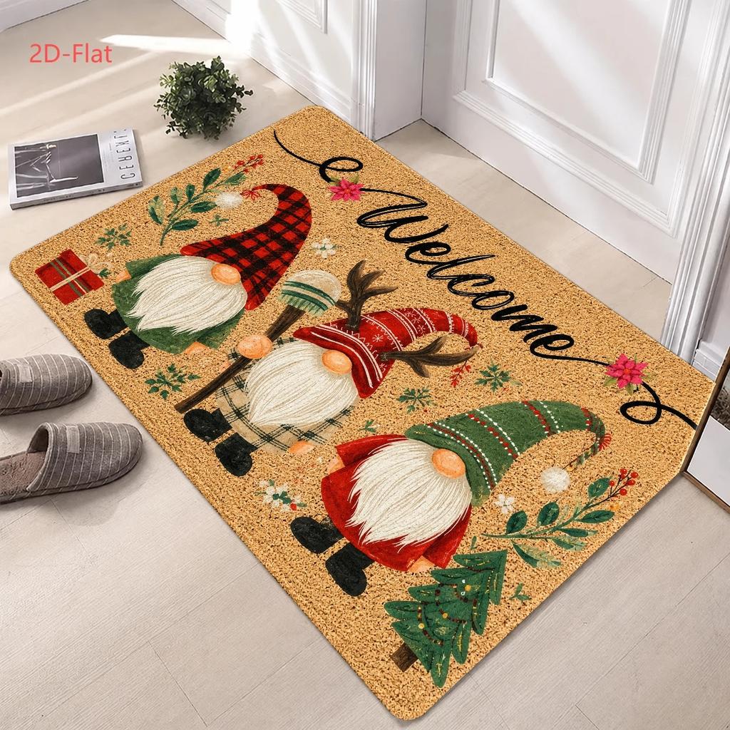Two Cozy Santa Sweater Cats Pine Forest Candle Print Festive Indoor Entry Doormat Winter Xmas Home Floor Accent