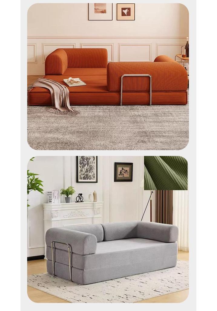 Retro Fabric Convertible Sofa Bed: Compact Modular Design for Small Apartments