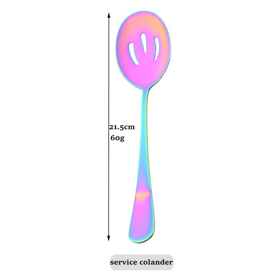 JANKNG Rainbow Tableware Stainless Steel Service Set Soup Spoon Salad Fork Cakecutter Dinnerware Set Dinner Kitchen Flatware Set