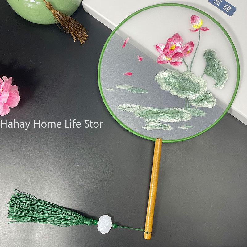 Модный китайский стиль веер с деревянной ручкой вышитый цветок девушка подарок портативный домашний декор ручные веера ремесла танцевальный веер
