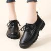 Leather Women's Shoes Lace-up Black Platform Soft-soled Single Shoes Small Leather Shoes Children
