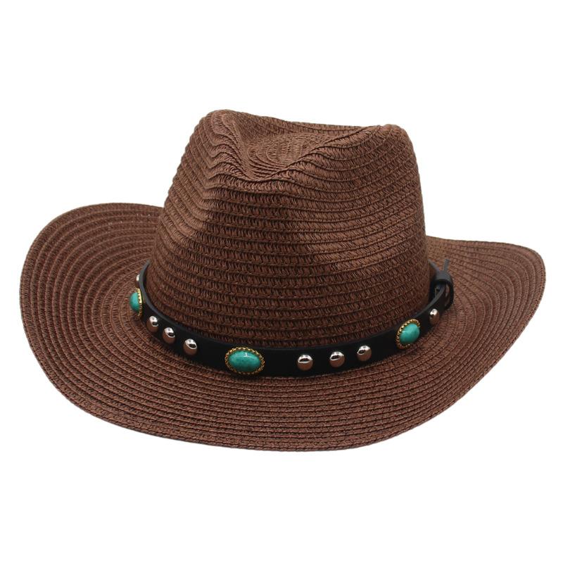 Летняя соломенная шляпа с имитацией бирюзовых заклепок, ковбойская шляпа в западном стиле, шляпа для танцевального ансамбля тибетского меньшинства