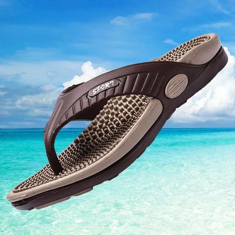 Fashion Massage Flip Flops for Men Summer Breathable Beach Shoes Sandals Men Luxury Flip Flops Breathable Plus Plus Size Men Slippers