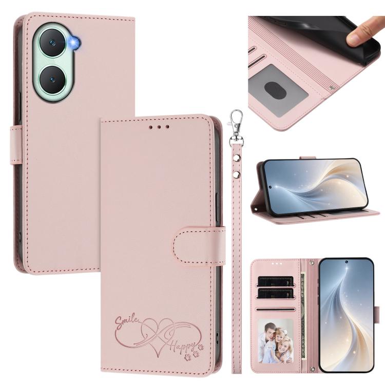Happy Heart Pattern Magnetic Closure Vegan Leather Phone Case With Wrist Strap For vivo X200 FE