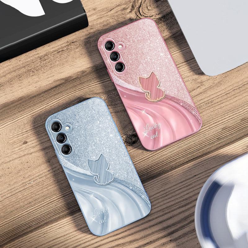 Блестящий бриллиантовый кот для Samsung Galaxy A14 4G 20 30 52 20S 21S 22 A32 33 34 42 50 51 53 54 70 71 72 73 5G стеклянный чехол для телефона