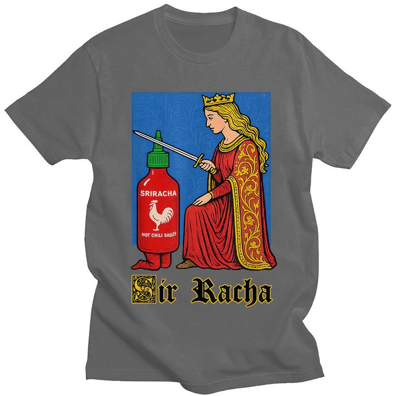 Футболки с принтом мема про острый соус Sir Racha Funny Chili Sauce Мужские Женские Юмор Популярные Футболки Повседневные Хлопковые Модные Футболки Streetwear Подарки
