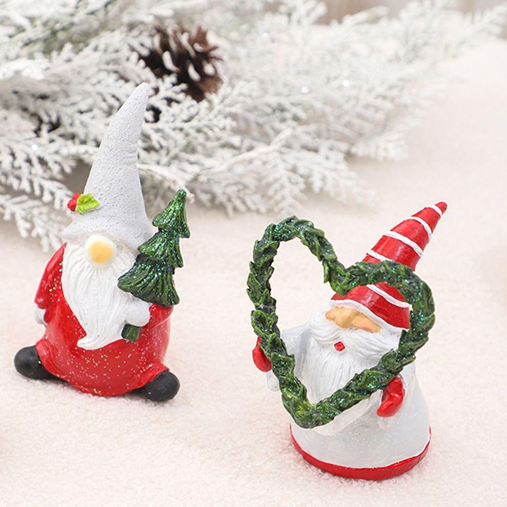Resin Xmas Gnome Elf Figurine Cute Santa Claus Statue Christmas Gnome Ornament New Year Decoration