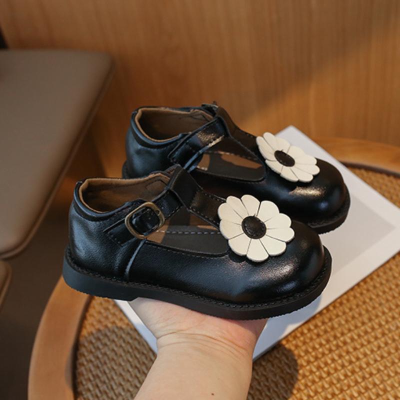 Обувь для девочек-принцесс 2024 года, весна-осень, детская повседневная кожаная обувь, модные универсальные милые детские туфли с цветочным принтом в стиле ретро на плоской подошве