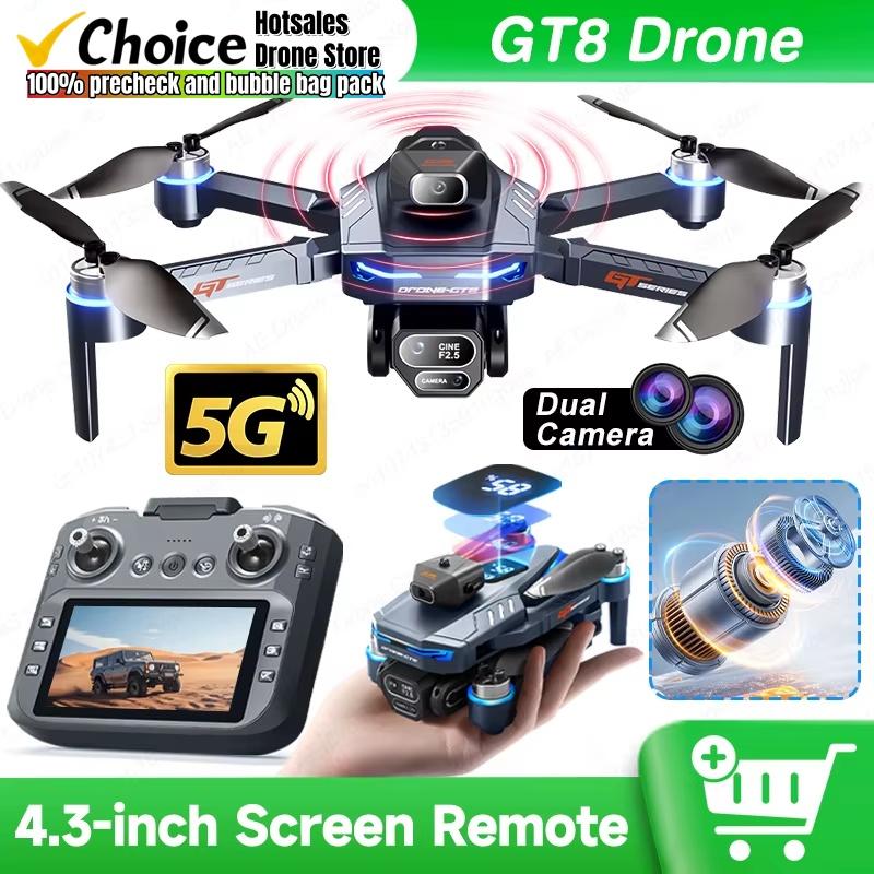 Новый дрон GT8 8K Профессиональный HD Двойные камеры Экран Пульт ДУ 5G WIFI Бесколлекторный двигатель Предотвращение препятствий Складной квадрокоптер Игрушки