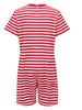 Unisex Children‘s Adaptive Jumpsuit 3Pcs Striped Round Neck Short Sleeve Thigh Length Anti-Strip Back Invisible Zipper for Caregiver Friendly Dressing