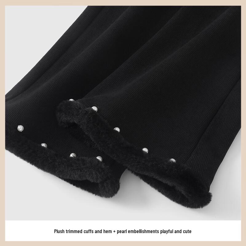 Girls' Pearl-Trimmed Velvet Fleece-Lined Flared Trousers