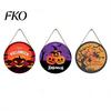 Waterproof Solid Wood Hanging Pendant Halloween Wall Pendant, with Pumpkin And Witch Silhouette, Wooden Party Bar Decor Round Sign, for Home