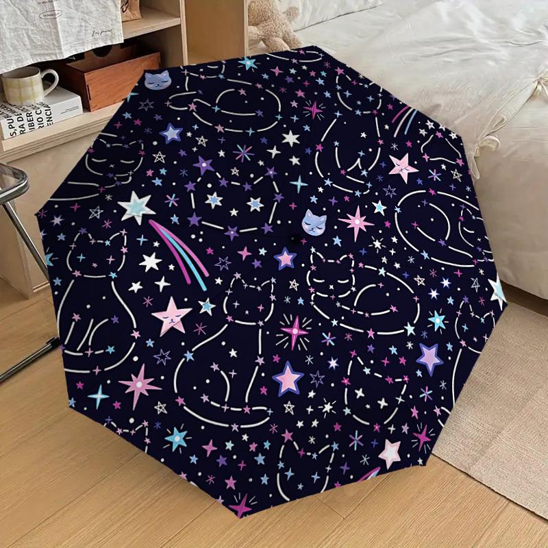 1pc Cat Constellation Pattern Automatic Folding Umbrella, Casual Outdoor Accessory, Birthday Festival Gift yy251126100