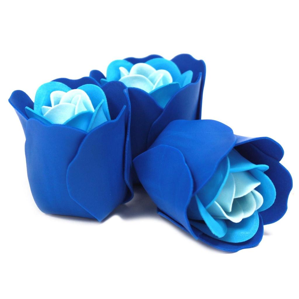 4x Soap Roses Heart Box Blue Set of 3
