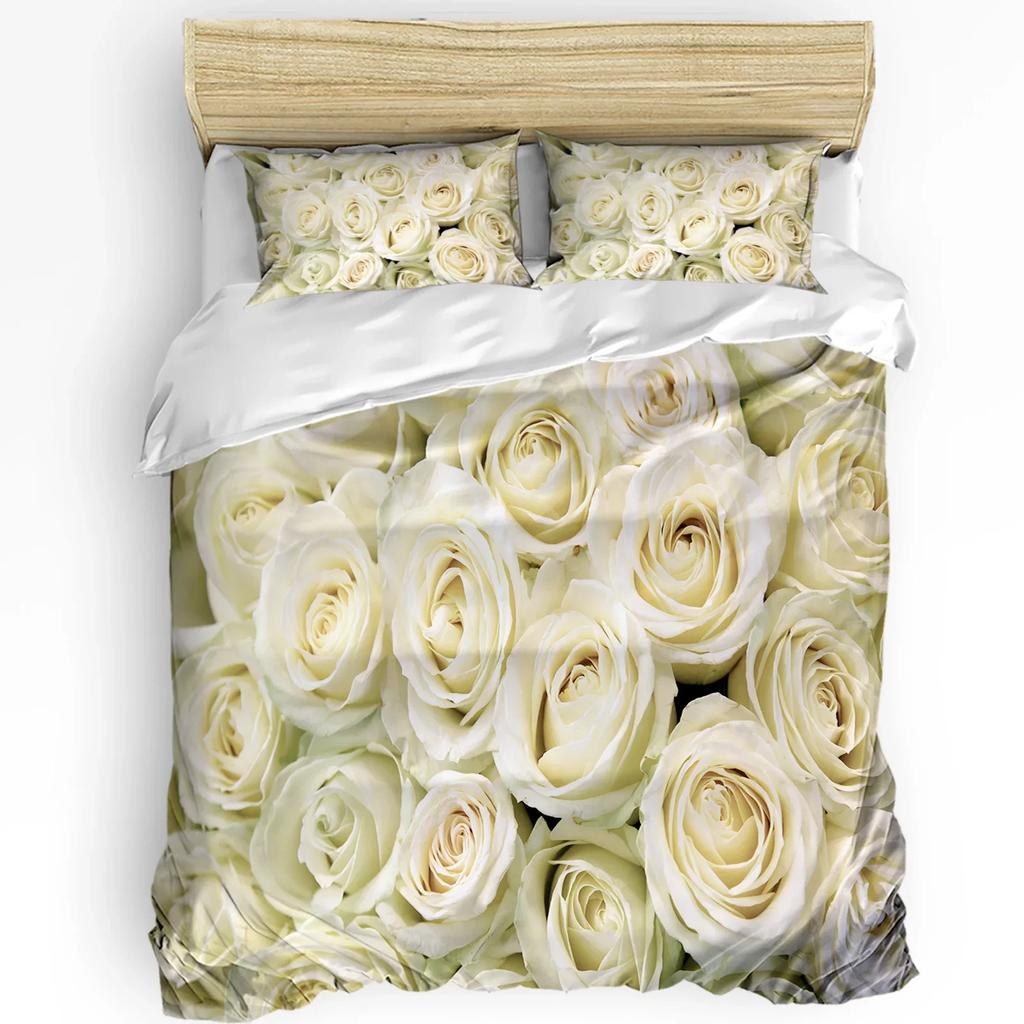 Red Rose Flower Black Duvet Cover Bed Bedding Set For Double Home Textile Quilt Cover Pillowcases Bedroom Bedding Set (No Sheet)