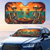 Funny Tropical Beach Skeletons Sun Visor Car Front Windshield Sun Shade Foldable Reflective UV Protection Heat Insulation Cover