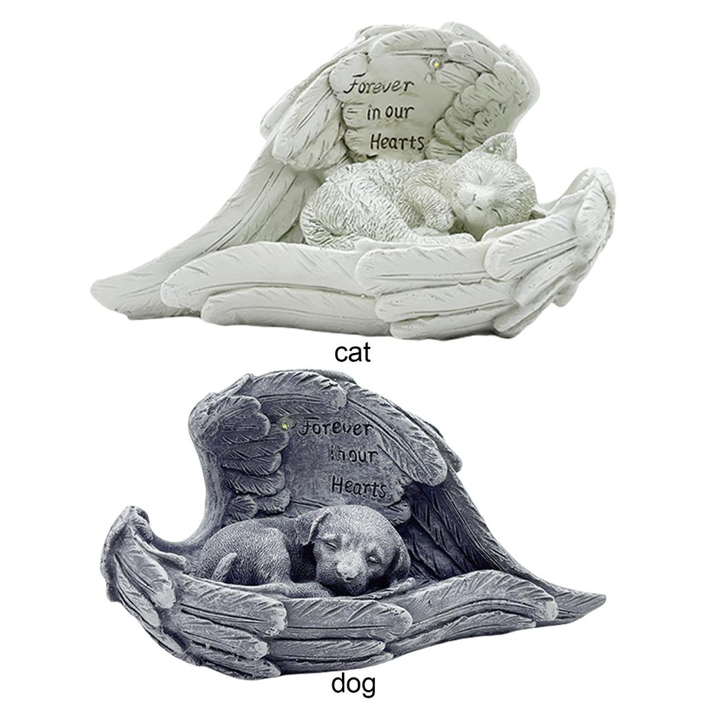 Pet Memorial Garden Statue with Solar Light Commemorative Pet Resin Ornaments Pet Memorial Resin Statue for Home & Garden Decor