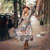 Spring/summer Bohemian Irregular Print Patchwork Vintage Large Swing Pleated Women's Dress