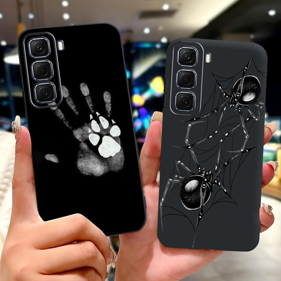 For Infinix Hot 50 4G Phone Case Hot 50 Pro+ 4G Hot50 Pro Elegant Floral Cat Pattern Black Silicone Soft TPU Cases