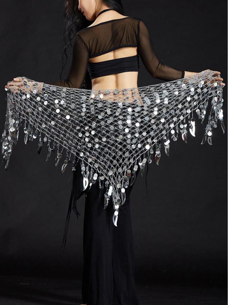 Mermaid Hip Scarf & Waist Chain Belly Dance Costume with Cymbals Triangle Shawl