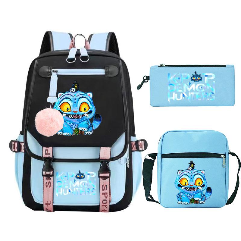 Kpop Trend Backpack Large Capacity Student School Bag Three-Piece Pencil Case Casual Shoulder Bag