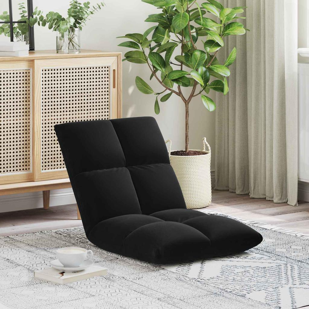 Adjustable Floor Footstool Black Velvet