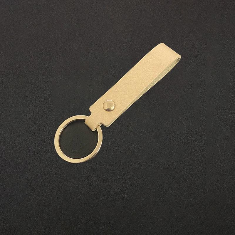 Blank PU Leather Keychain - Simple Car Key Holder for Men Women with Metal Ring Business Wedding Party Gift Pink