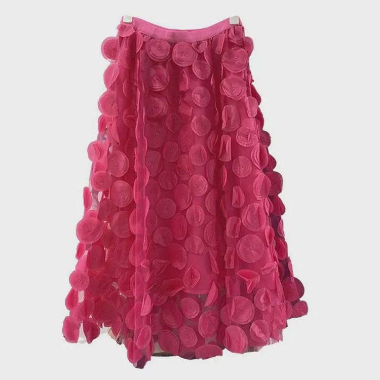 2024 Women's High Waist Polka Dot Embroidered Tulle Midi Skirt