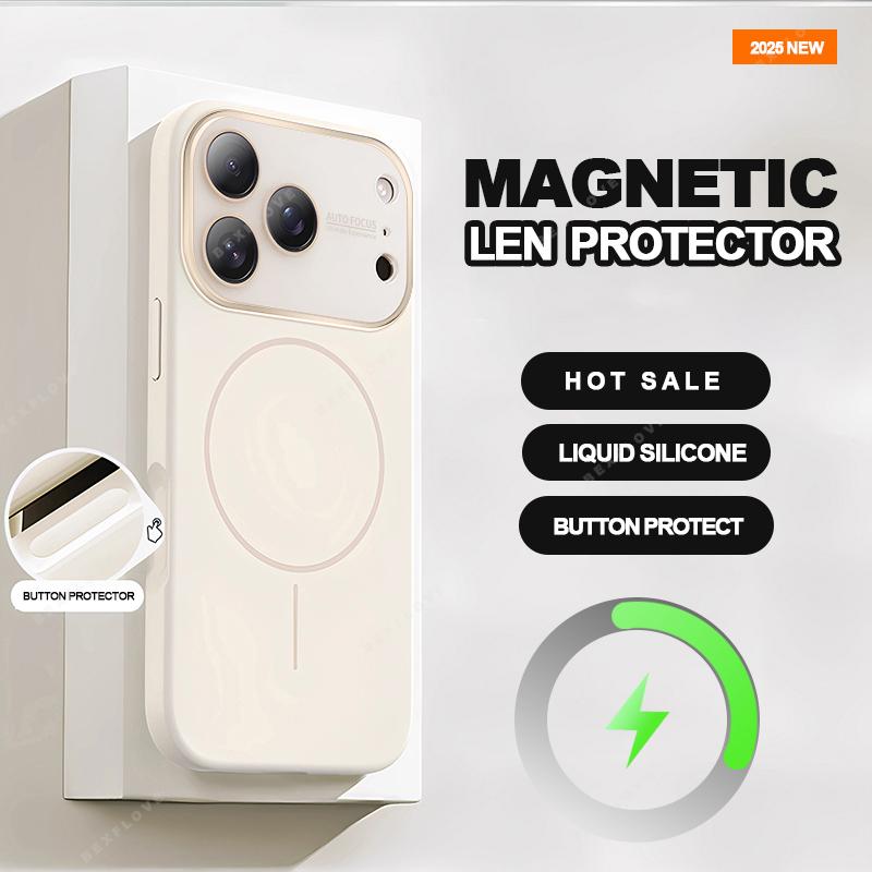 Магнитный чехол для телефона с большим окном для For Iphone 17 Air 16 1 13 14 Pro Max Жидкий силикон Ударопрочный Защитный чехол