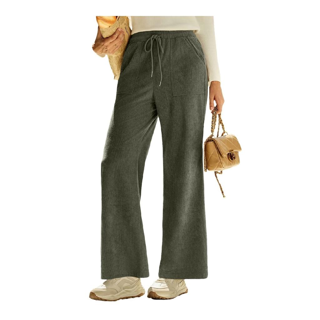 Модные женские вельветовые брюки прямого кроя с высокой талией и завязками, с карманами и широкими штанинами, повседневные брюки для женщин