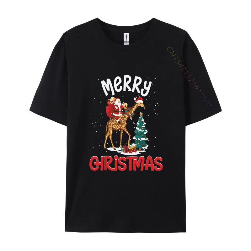 Merry Christmas Giraffe Riding Santa Tshirts Birthday Party Premium TShirt Fashionable Geek Tops Tees Cotton Top TShirts