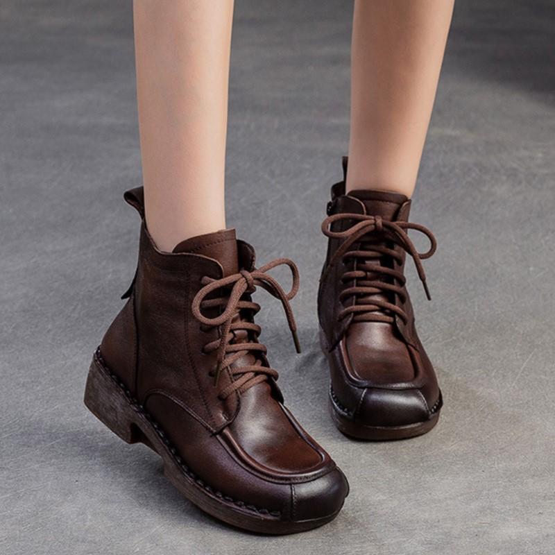 Johnature Универсальные короткие ботинки в стиле ретро с круглым носком и боковой молнией, простые женские туфли на толстом каблуке для поездок на работу