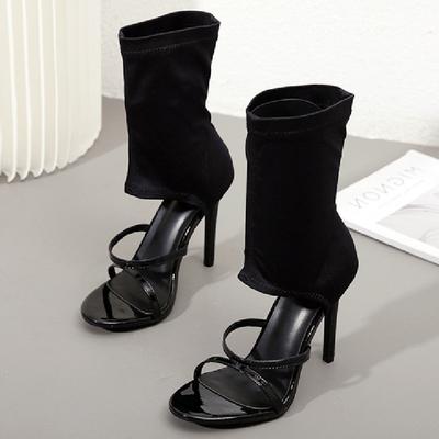 Модная весенне-осенняя эластичная ткань Тонкий каблук Большой размер Женская обувь Модные туфли-лодочки с открытым носком и закрытой пяткой с вырезами Вечерние туфли для танцев на пилоне