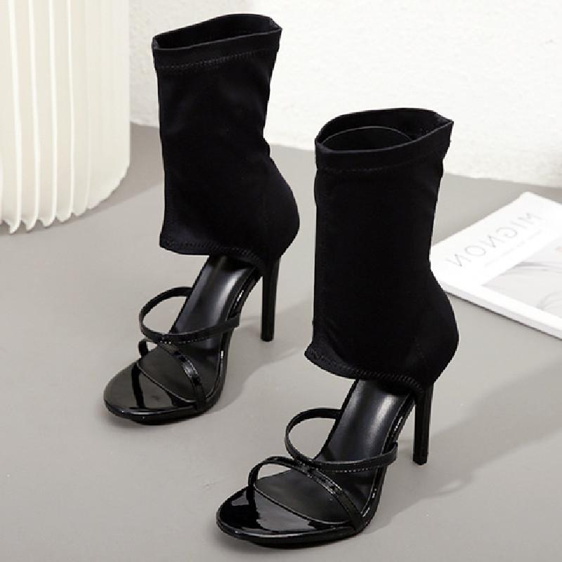 Модная весенне-осенняя эластичная ткань Тонкий каблук Большой размер Женская обувь Модные туфли-лодочки с открытым носком и закрытой пяткой с вырезами Вечерние туфли для танцев на пилоне