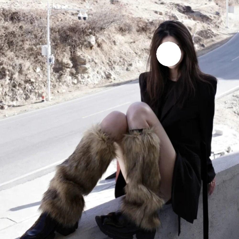 Гетры из искусственного меха в стиле Лолита, утолщенные, длинные носки-гольфы, имитация меха, пушистые гетры, осень/зима