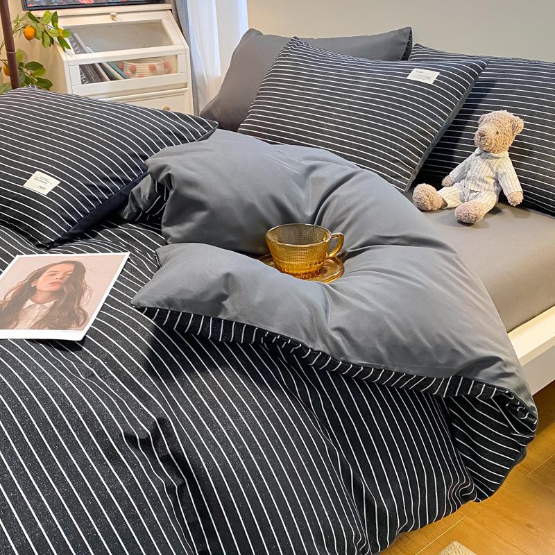 Простыня в клетку из четырех предметов и пододеяльник в японском стиле в скандинавском стиле, набор из трех предметов из стираного хлопка с начесом