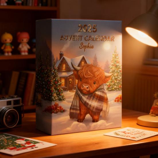 Адвент-календарь с шотландской коровой, складной 24-дневный календарь обратного отсчета до Рождества, украшения с шотландской коровой для дома, фермерский декор, детский праздничный подарок