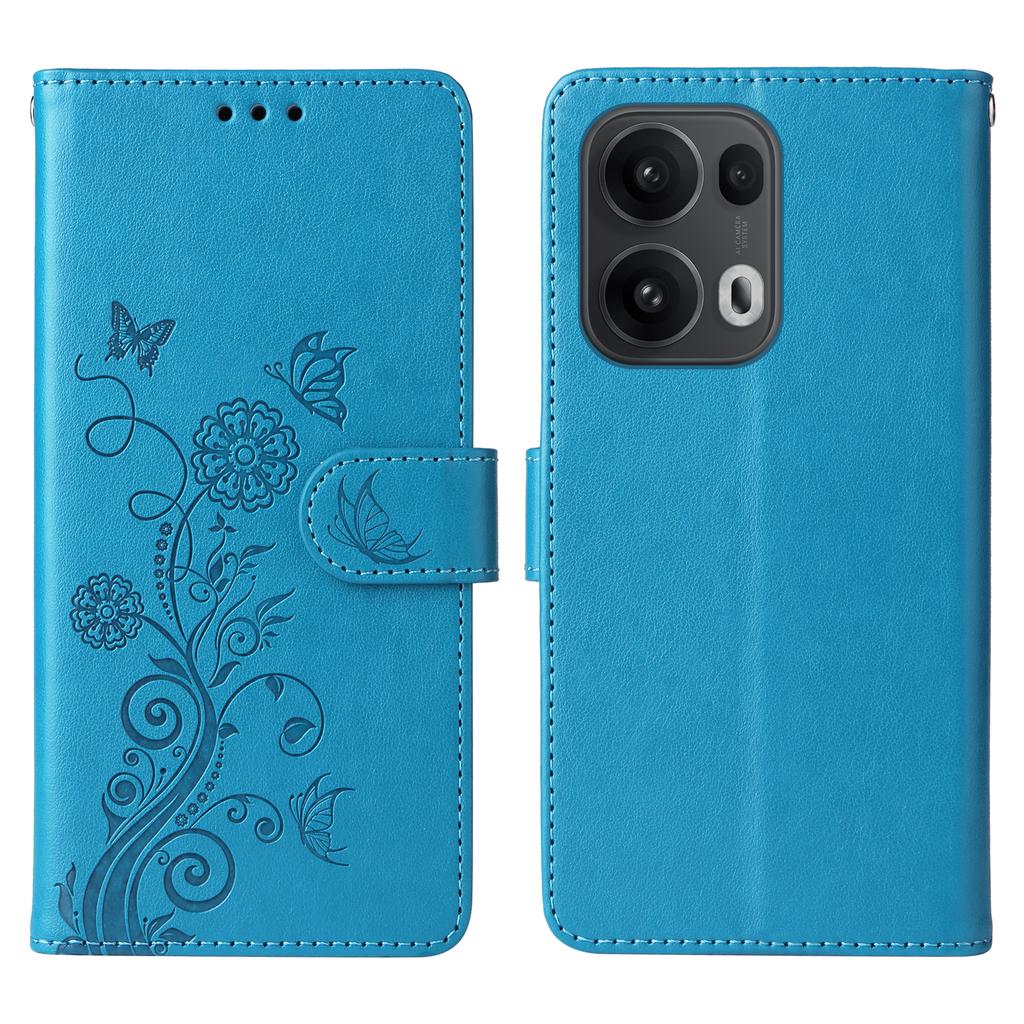 Для Oppo Reno13 Pro 5G/Oppo Reno14 Pro 5G (Китай)/Oppo Reno14 Pro 5G (Глобальный) Кожаный чехол с тиснением «Бабочка и цветы», кошелек-подставка