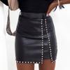 Модная женская сексуальная кожаная юбка однотонная юбка с бисером юбка с разрезом юбка