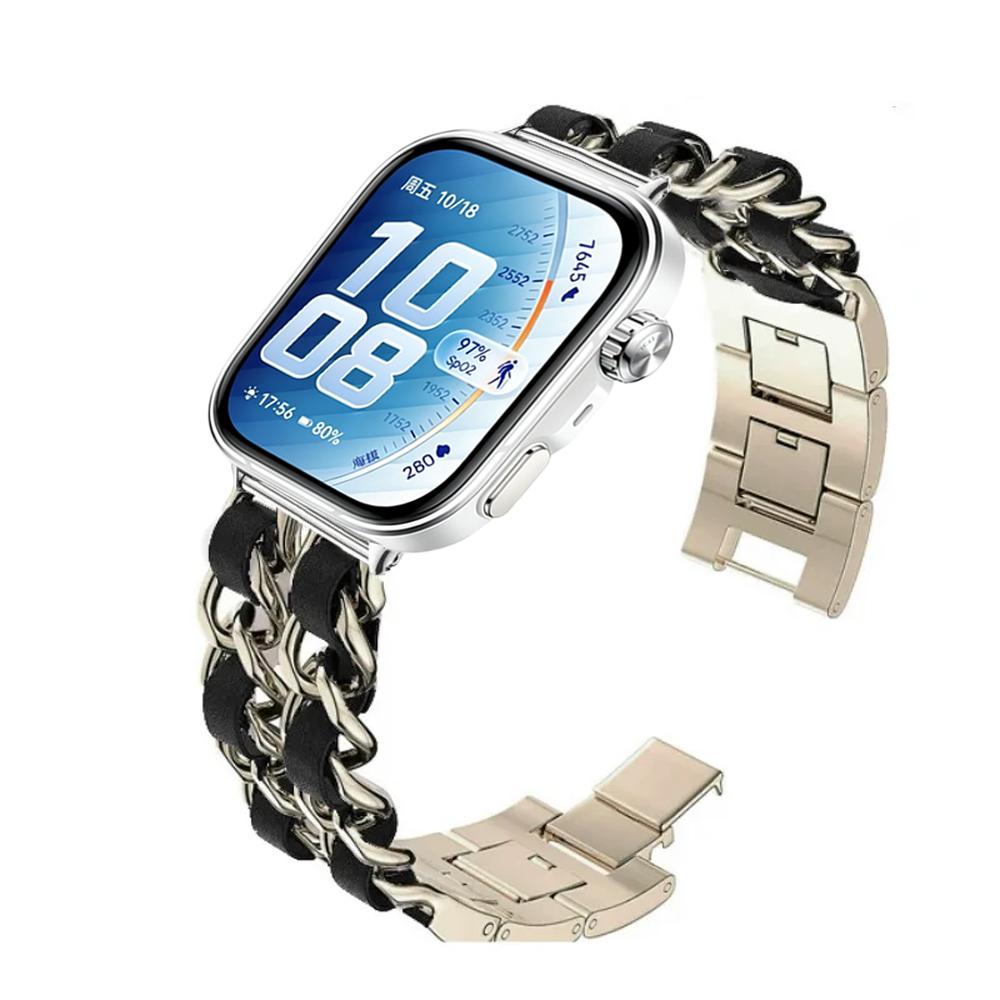 Металлический+Кожаный ремешок для Huawei Watch Fit 2 3 4 4Pro 5 5pro Удобные сменные браслеты Аксессуары для Huawei Watch Fit5 Fit4 Pro Fit3 Fit2 Ремешок