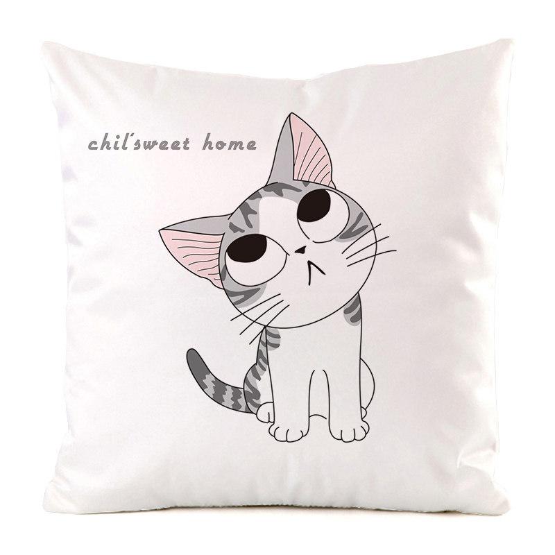 Nordic Minimalist Hand-Painted Cat Digital Printing Short Plush Pillow Covers For Car Sofa Office Cushion Cover Home Goods