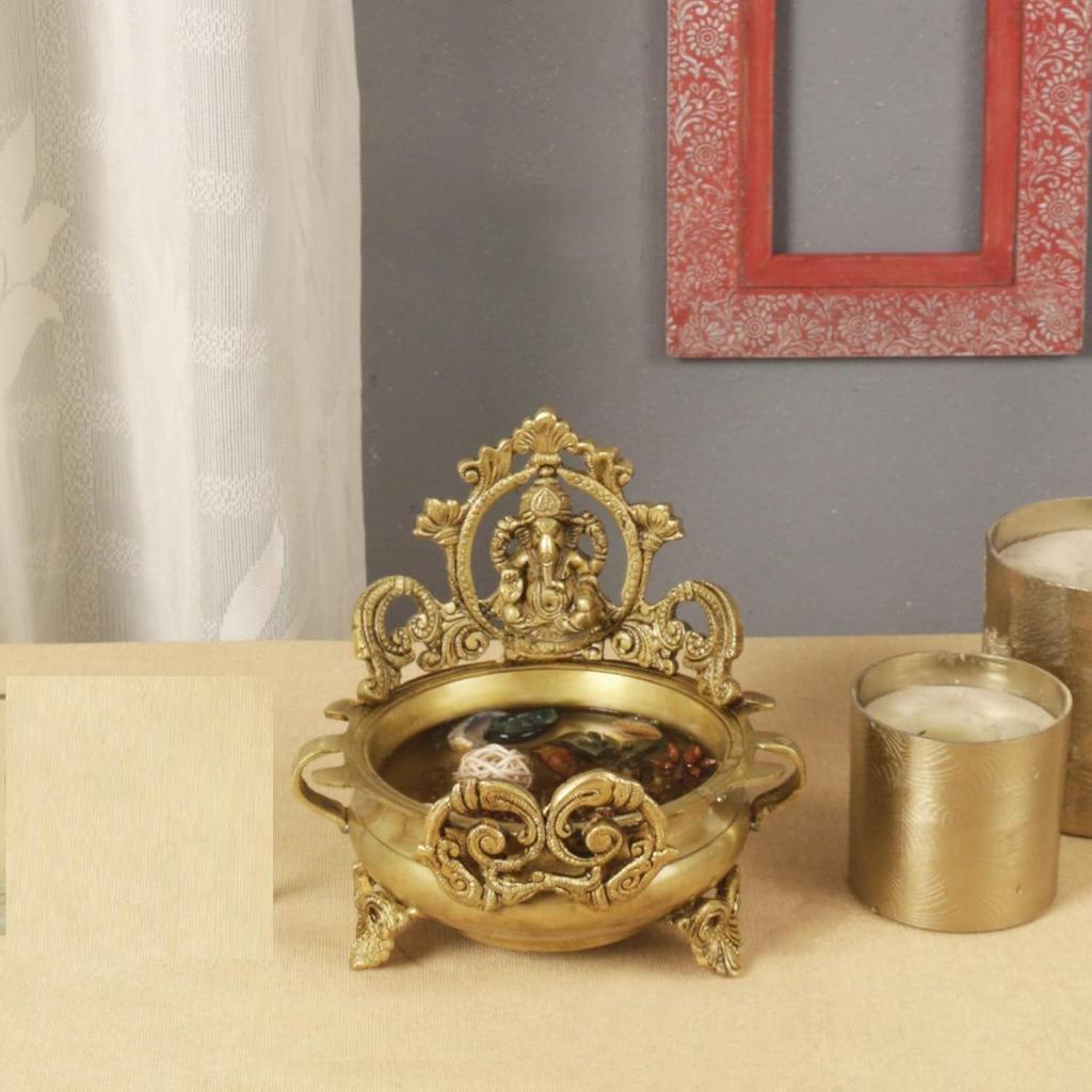 Латунная этническая резная чаша Ганеша 7 дюймов латунная чаша Urli Decor, золотая, чаша Urli для домашнего декора, новая